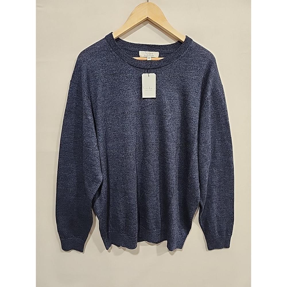 Turnbury NWT Extra Fine Merino Wool Sweater Mens XL Dark Blue Round Neck Soft‎